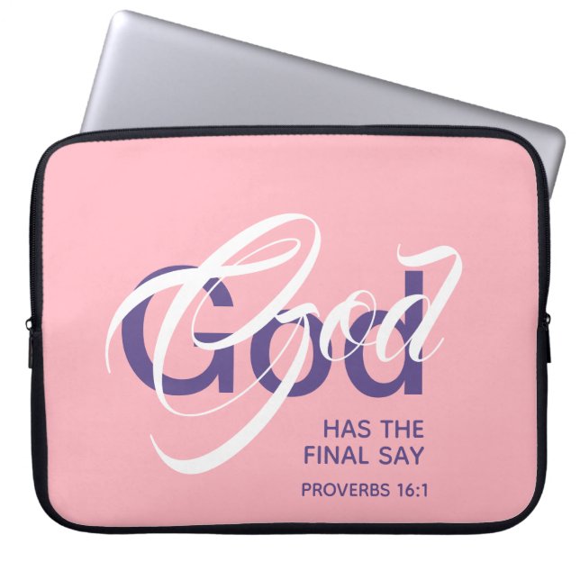 GOD HAS FINAL SAY Monogram Scripture Pink Laptop Sleeve (Front)