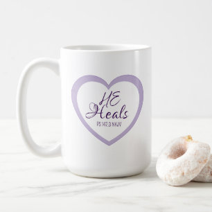 God Heals the Brokenhearted Light Purple and White Coffee Mug