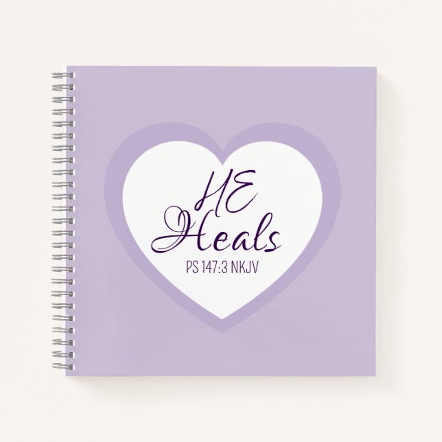 God Heals the Brokenhearted Light Purple Comfort Notebook (Front)