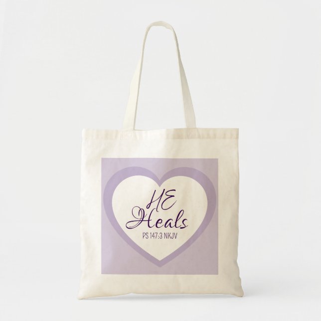 God Heals the Brokenhearted Light Purple Comfort Tote Bag (Front)