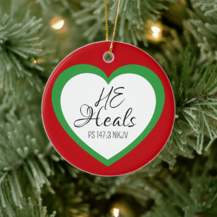 God Heals the Brokenhearted Red Christmas Ceramic Tree Decoration
