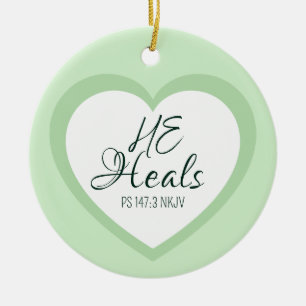 God Heals the Brokenhearted Soft Green Encouraging Ceramic Tree Decoration