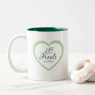 God Heals the Brokenhearted Soft Green Encouraging Two-Tone Coffee Mug