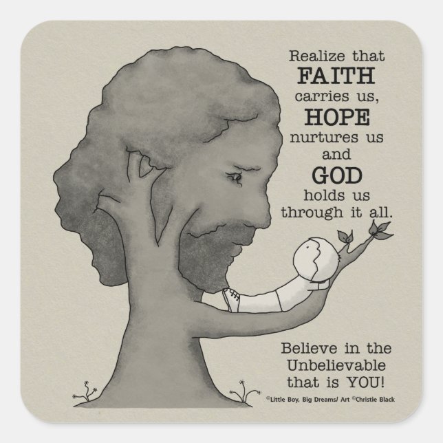 God Holds Us Square Sticker (Front)