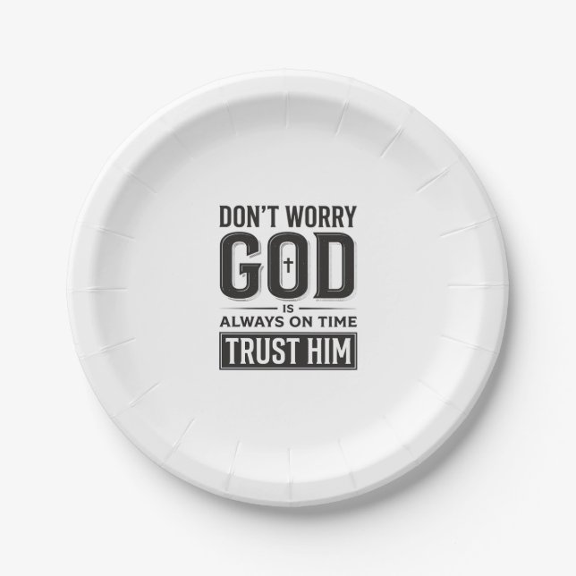God Is Always on Time Christian Typography Design_ Paper Plate (Front)