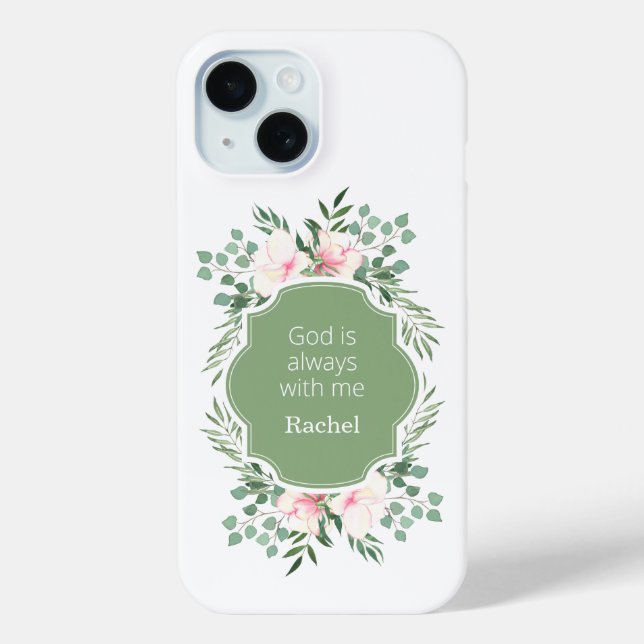God is Always With Me Green Floral Case-Mate iPhone Case (Back)