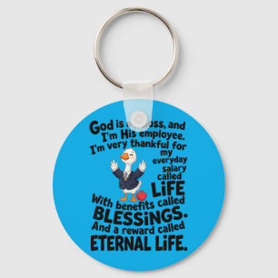 God Is Boss Employee Cute Duck Christian Key Ring