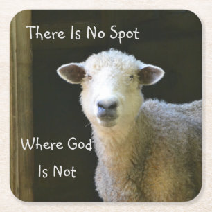 God Is Everywhere Sheep Square Paper Coaster