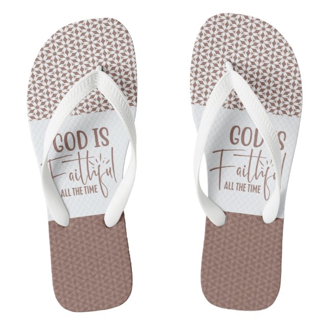 God Is Faithful All The Time Brown Flip Flops (Footbed)