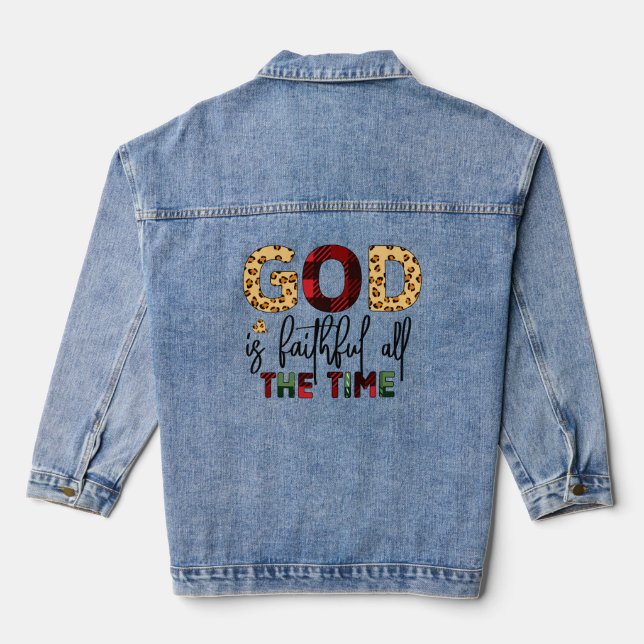 God Is Faithful All The Time Christian Christmas  Denim Jacket (Back)