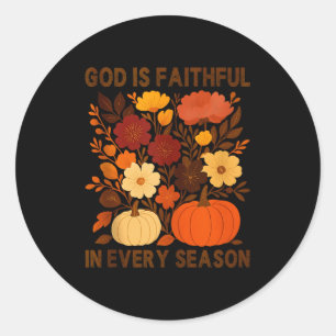 God Is Faithful In Every Season, Floral Fall Autum Classic Round Sticker
