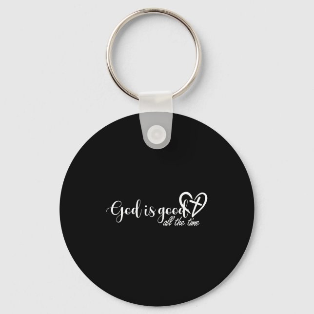 God Is Good All The Time Cross And Heart Christian Key Ring (Front)
