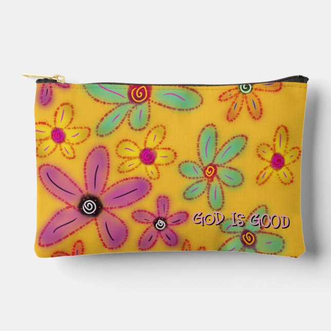 God is Good Custom Name Floral  Accessory Pouch (Front)