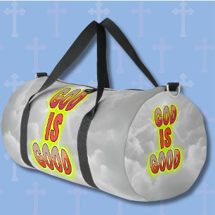 God Is Good Red Green, on Grey Clouds Duffle Bag