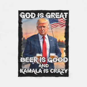 God Is Great Beer Is Good And Kamala Are Crazy Fun Fleece Blanket