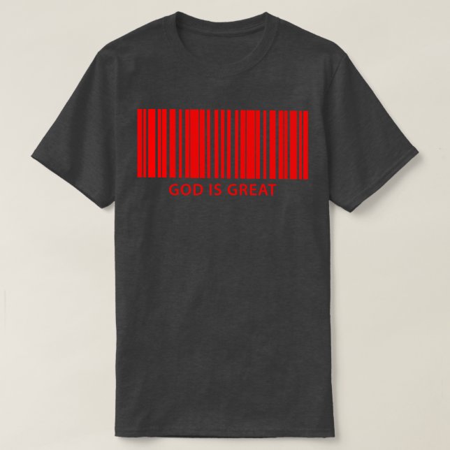 God is Great Red Bar Code T-Shirt (Design Front)