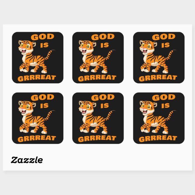 GOD is Grrreat: Kids & Adult Tiger Christian Faith Square Sticker (Sheet)