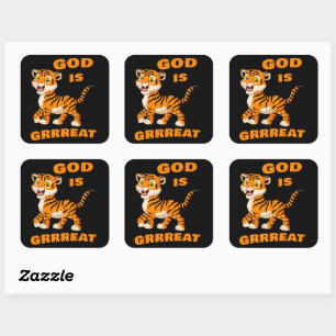 GOD is Grrreat: Kids & Adult Tiger Christian Faith Square Sticker