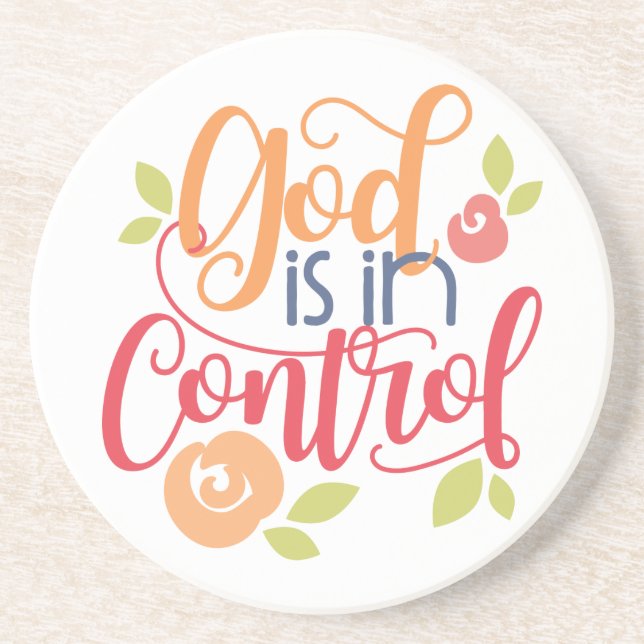 God is in Control Christian Christianity Faith Coaster (Front)