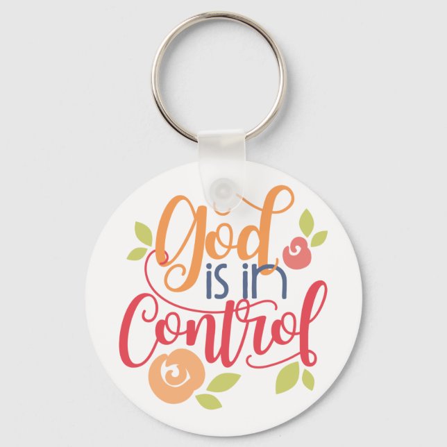 God is in Control Christian Christianity Faith Key Ring (Front)