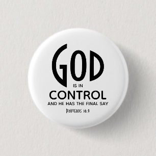 GOD IS IN CONTROL Inspirational Christian 3 Cm Round Badge