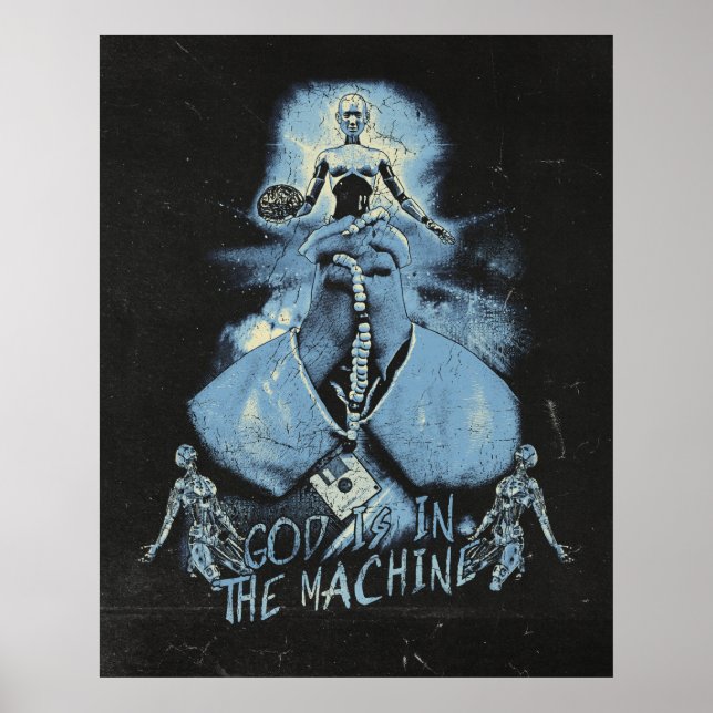 God is in the Machine - Techno-Dystopian Design Poster (Front)
