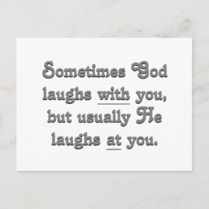God is laughing postcard
