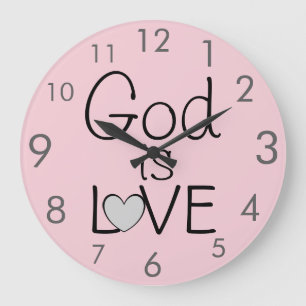 God is LOVE Beautiful Pink and Grey Large Clock