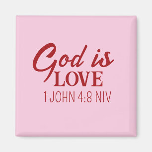 God is Love Bible Verse Christian Faith Pink Magnet