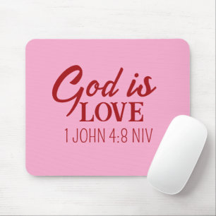 God is Love Bible Verse Christian Faith Pink Mouse Mat