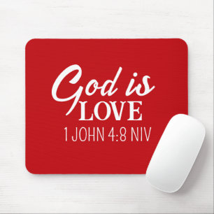 God is Love Bible Verse Christian Faith Red Mouse Mat