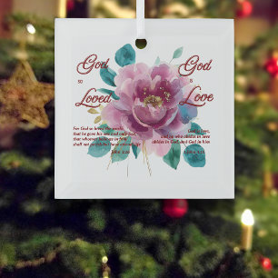 God is Love Bible Verse Floral Christian Glass Tree Decoration