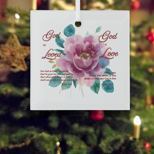 God is Love Bible Verse Floral Christian Glass Tree Decoration (Creator Uploaded)
