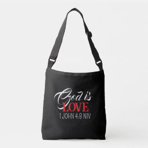 God is Love Black and Red Bible Verse Faith Crossbody Bag