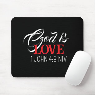 God is Love Black and Red Bible Verse Faith Mouse Mat