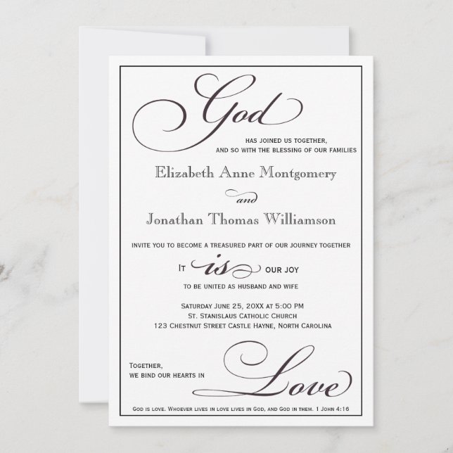 God is Love Christian Script Wedding Invitation (Front)