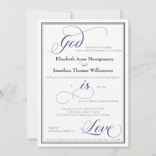 God is Love Graceful Purple Wedding Invitation