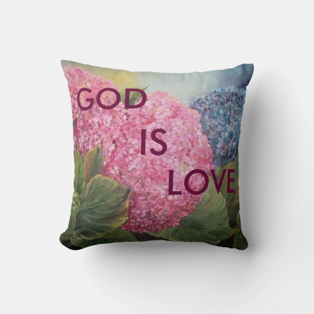 GOD IS LOVE Hydrangea pillow (Front)