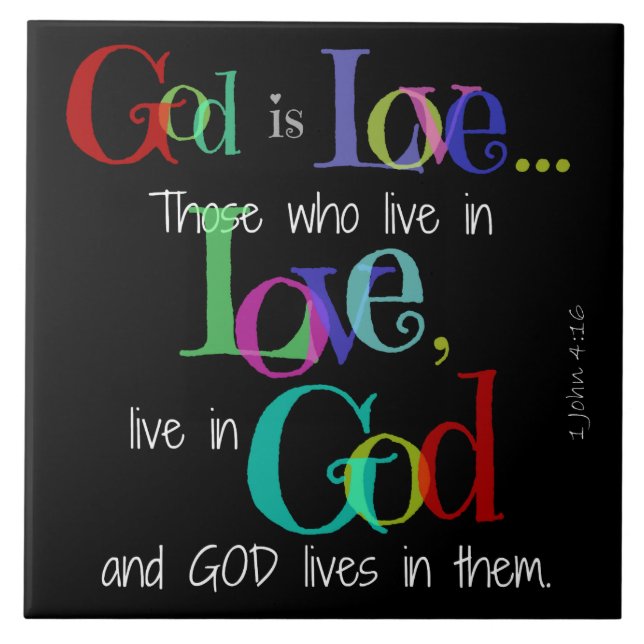God is Love (John 4:16) Colour Text on black Tile (Front)