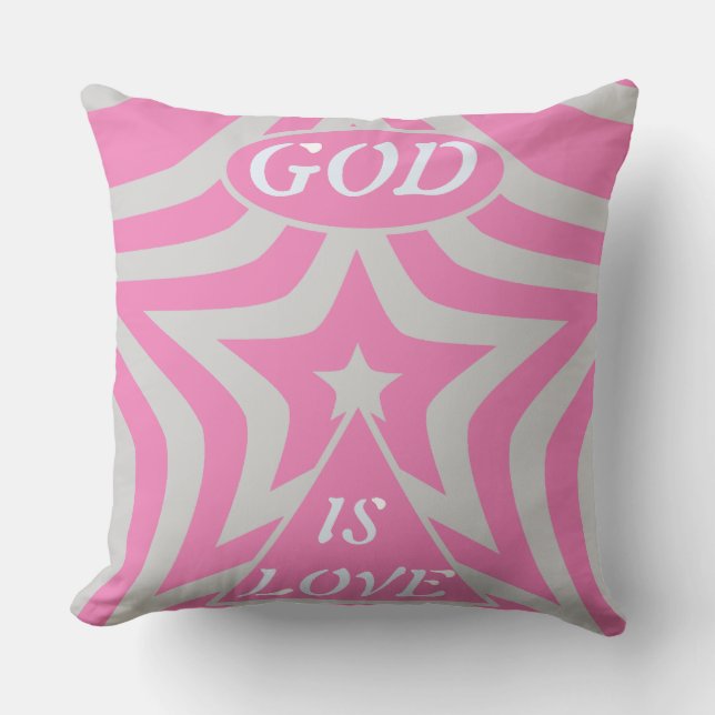 "God Is Love" Pastel Pink & Grey Star Christian Cushion (Front)