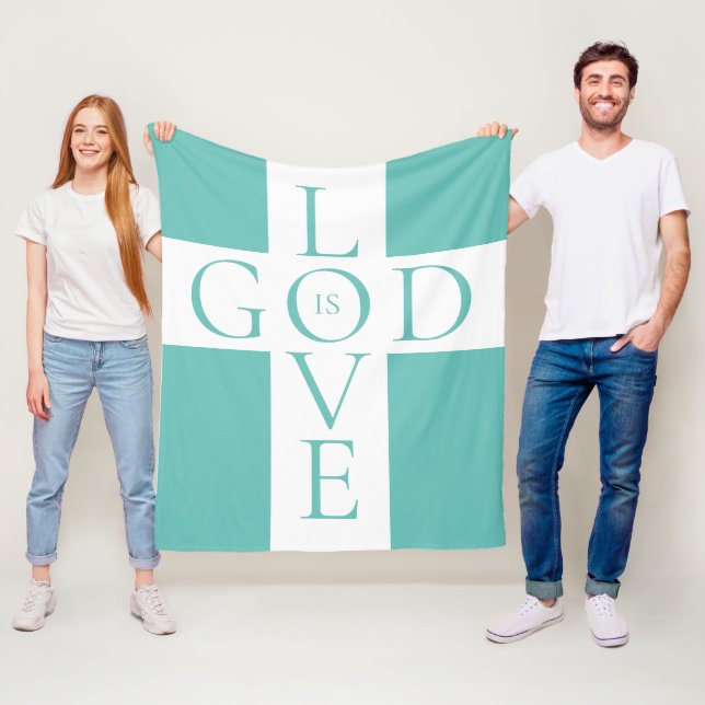 God Is Love Quote Christian Aqua Blue and White Fleece Blanket (In Situ)