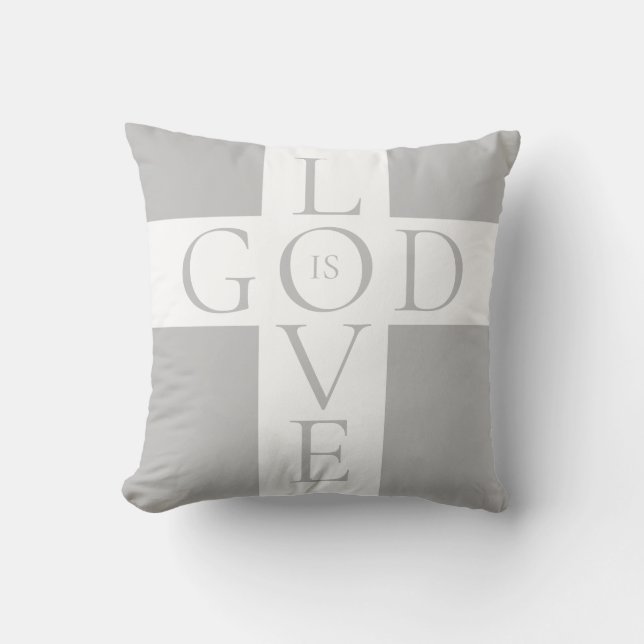 God Is Love Quote Christian Grey and White Cushion (Front)
