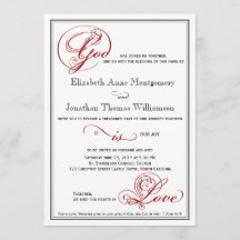 God is Love Red Royal Script Wedding Invitation