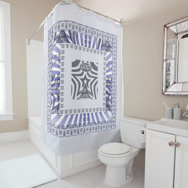 God Is Love Star Blue Geometric Frame Serenity   Shower Curtain (In Situ)