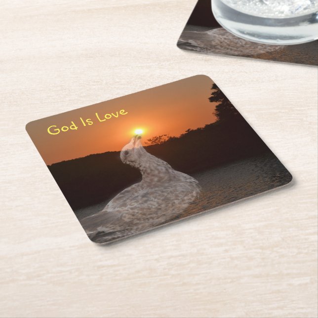 God Is Love Sunset Square Paper Coaster (Angled)
