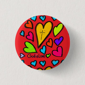 God is Love with Hearts Christian 3 Cm Round Badge