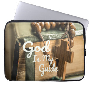 God Is My Guide Bible and Rosary Cross Laptop Sleeve