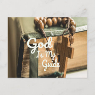 God Is My Guide Bible and Rosary Cross Postcard
