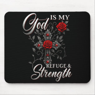 God Is My Refuge And Strength Rose Cross Faith  Mouse Mat