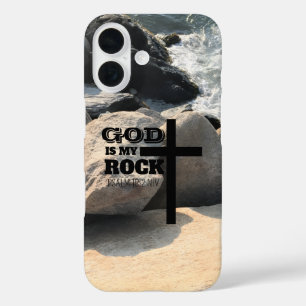 God is My Rock Bible Verse Black Cross Christian iPhone 16 Case